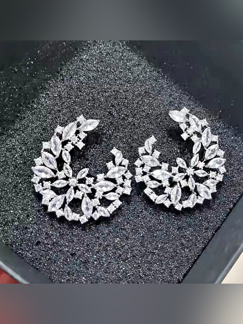 Crystal Floral Drop Earrings Silver
